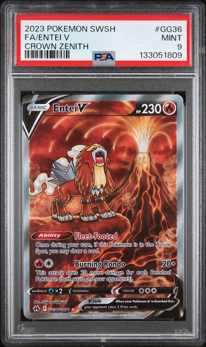 Entei V, Sword and Shield Crown Zenith, PSA 9