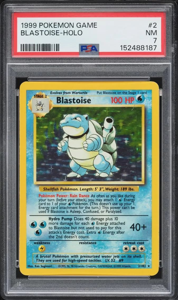 Base Set Holo Blastoise NRMT, Game, PSA 7