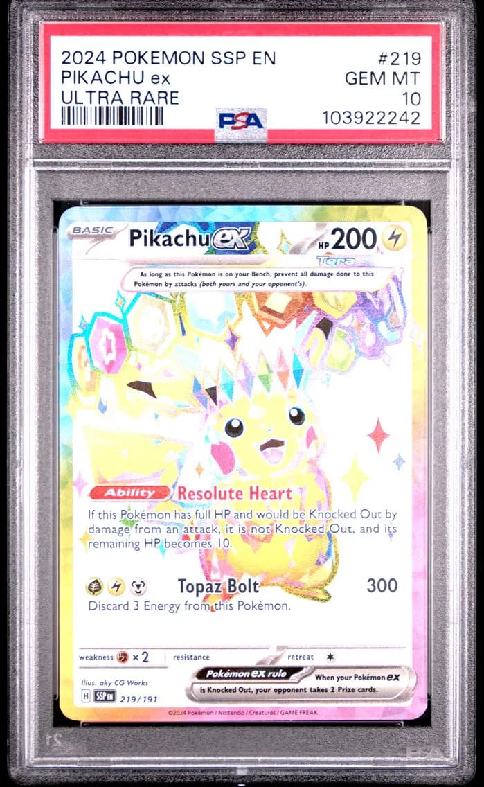 Pikachu EX, Surging Sparks, PSA 10