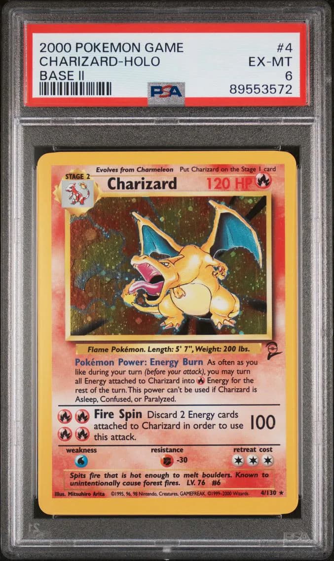 Charizard-Holo, Game Base II, PSA 6