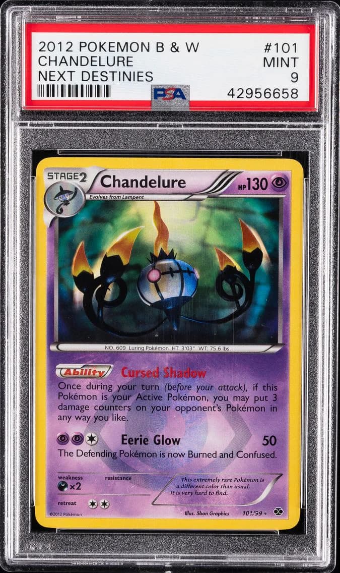 Chandelure-Holo, Black & White Next Destinies, PSA 9