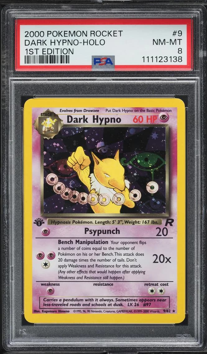 Dark Hypno-Holo 1st Edition, Rocket, PSA 8