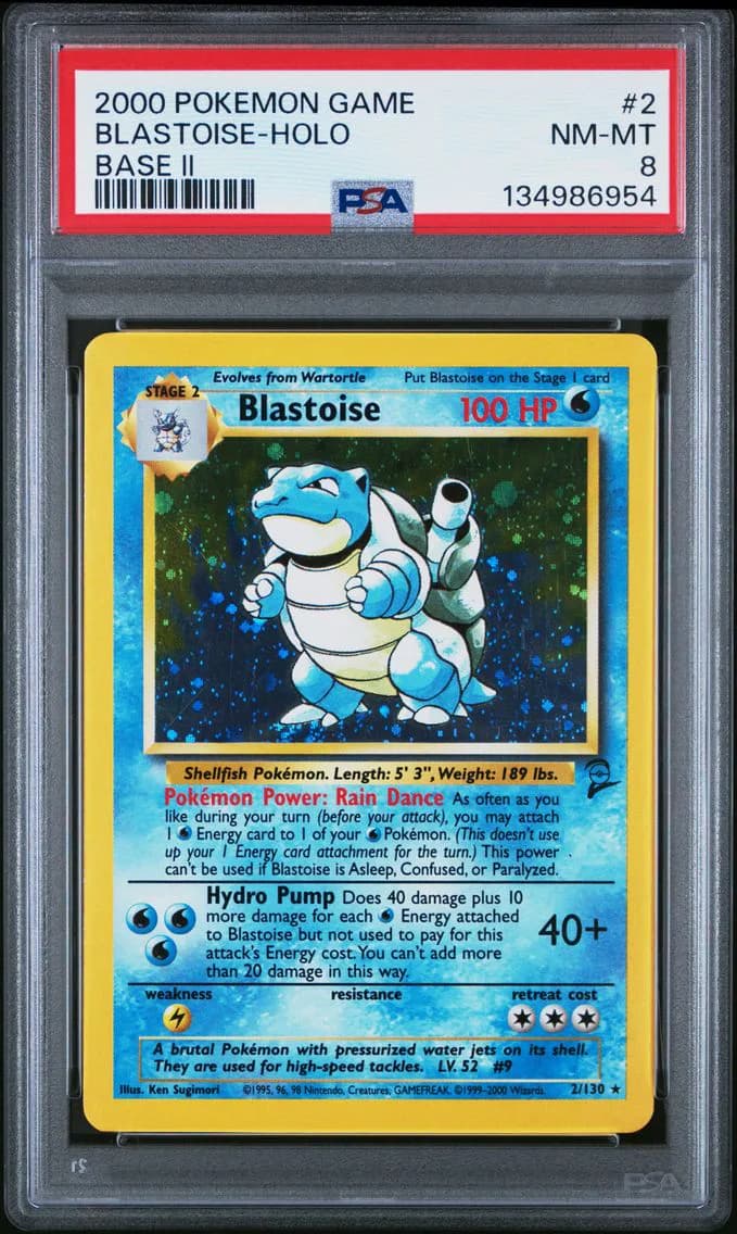 Blastoise-Holo, Game Base II, PSA 8