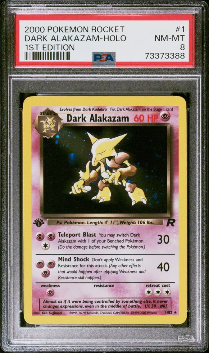 Dark Alakazam-Holo 1st Edition, Rocket, PSA 8
