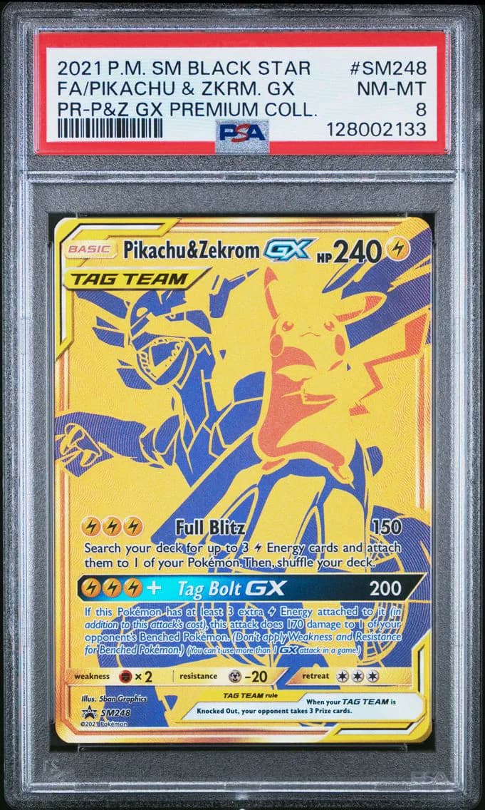 Pikachu & Zekrom GX, SM Black Star Promo, PSA 8