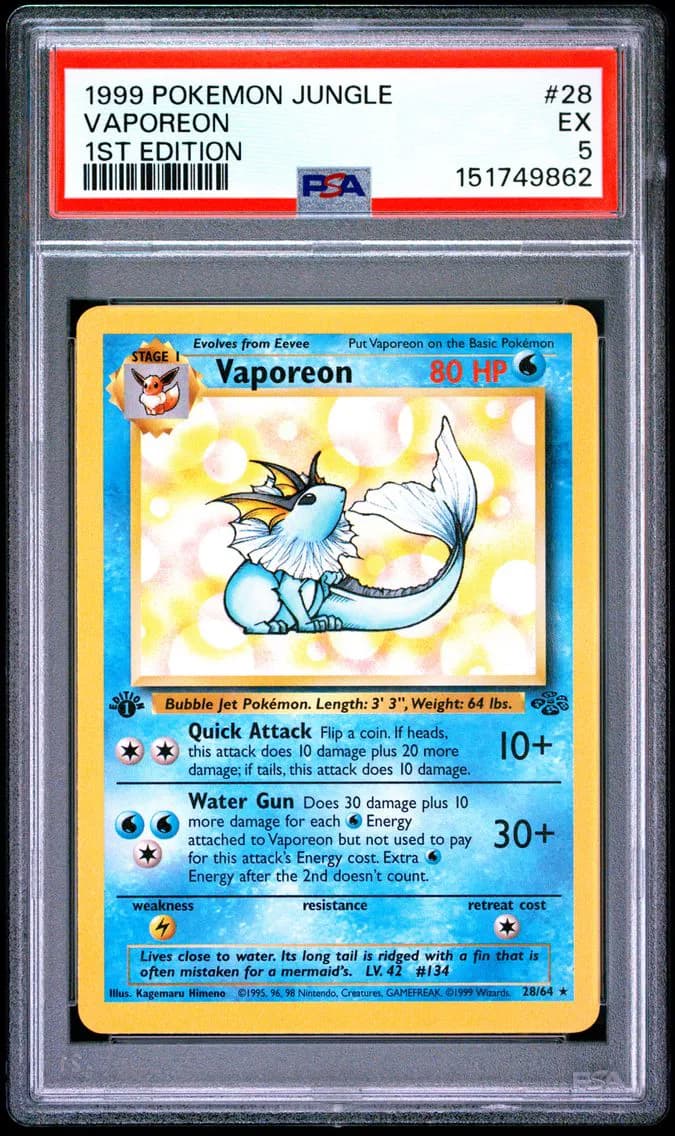 Vaporeon 1st Edition, Jungle, PSA 5
