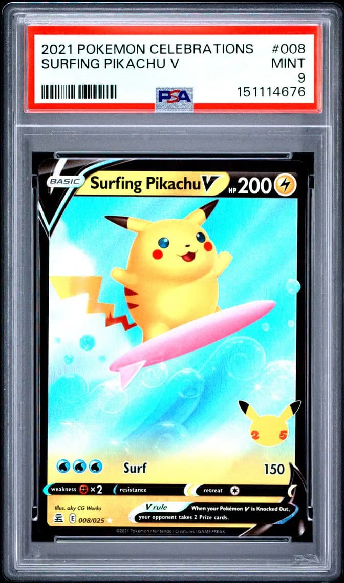 Surfing Pikachu V, Celebrations, PSA 9