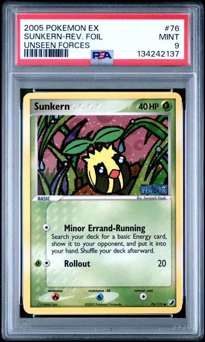 Sunkern-Reverse Foil, EX Unseen Forces, PSA 9