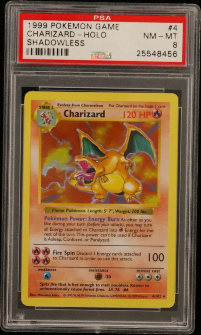 Charizard-Holo Shadowless, Game, PSA 8