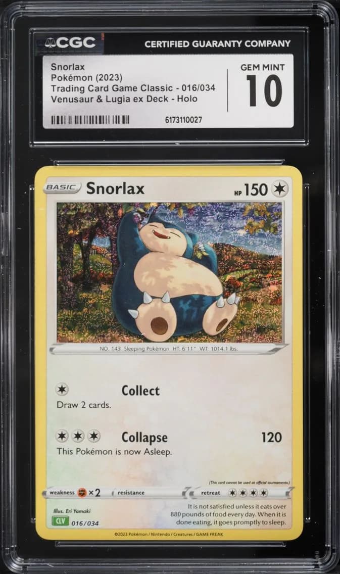 Snorlax, Trading Card Game Classic - CLV, CLC, CLB, CGC 10