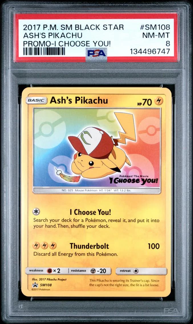 Ash's Pikachu, SM Black Star Promo, PSA 8