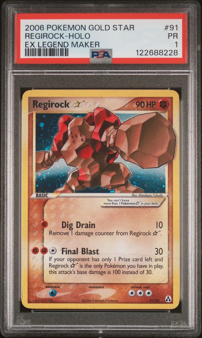 Regirock-Holo Gold Star, EX Legend Maker, PSA 1