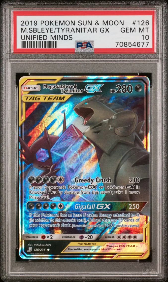 Mega Sableye & Tyranitar GX, Sun & Moon Unified Minds, PSA 10