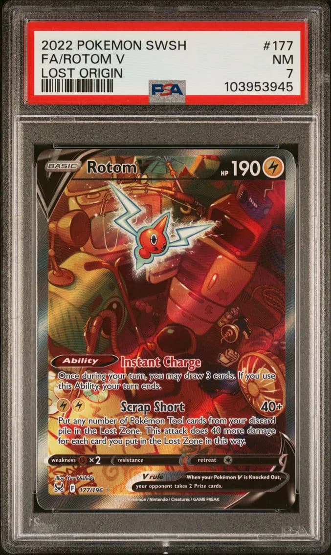 Rotom V, Sword & Shield Lost Origin, PSA 7