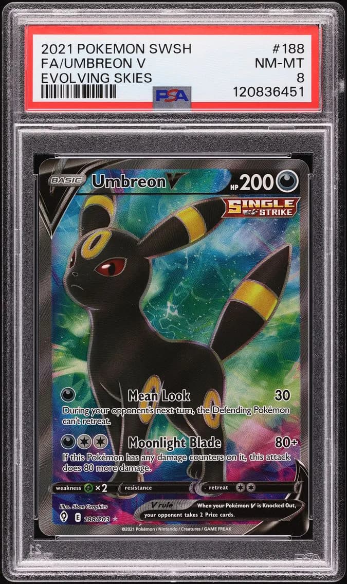 Umbreon V, Sword & Shield Evolving Skies, PSA 8