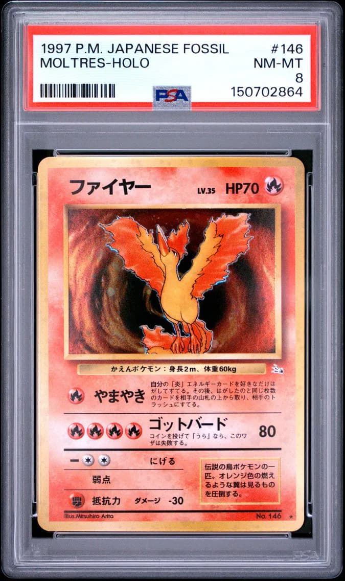 Moltres-Holo, Japanese Fossil, PSA 8