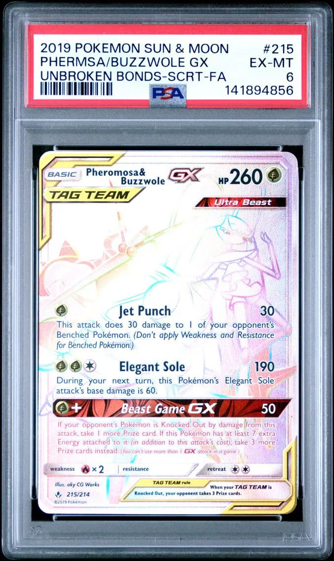 Pheromosa & Buzzwole GX, Sun & Moon Unbroken Bonds, PSA 6