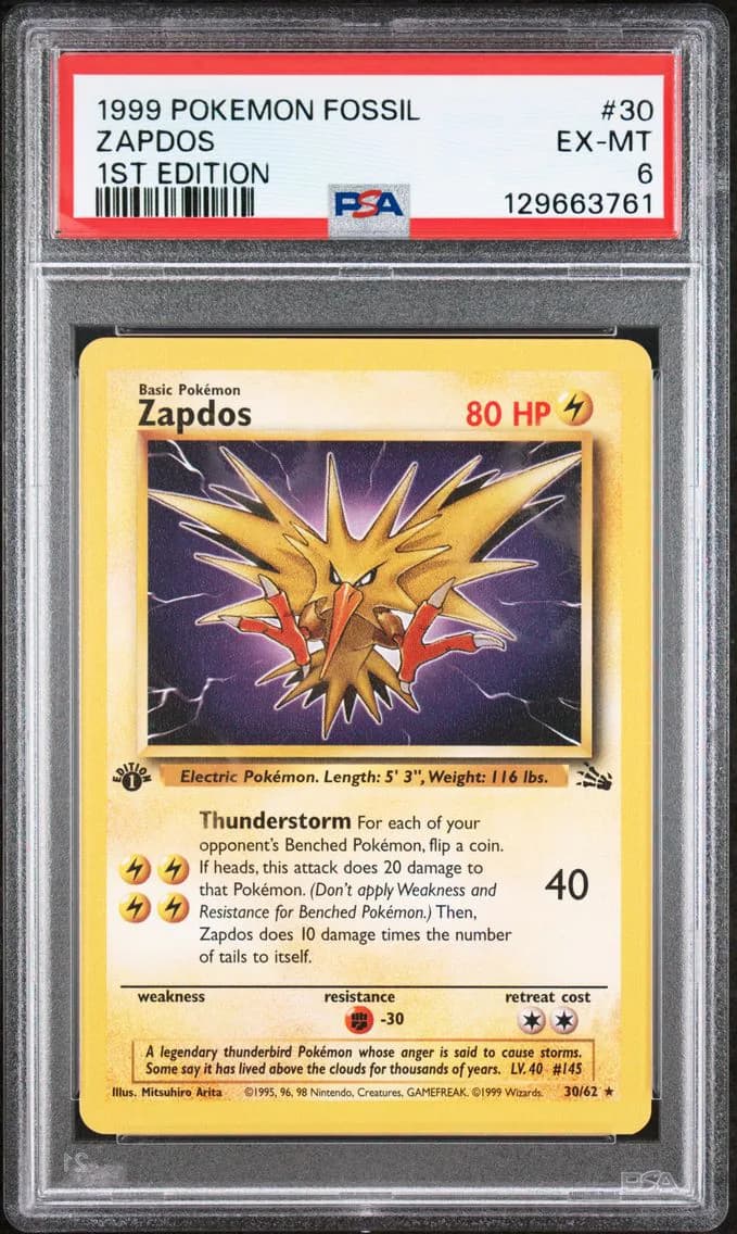 Zapdos 1st Edition, Fossil, PSA 6