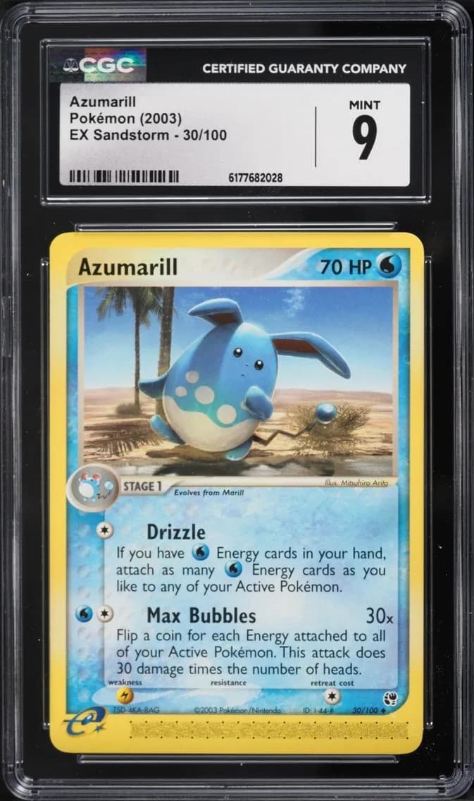 Azumarill, EX Sandstorm (2003 Copyright, w/ "e" Symbol), CGC 9