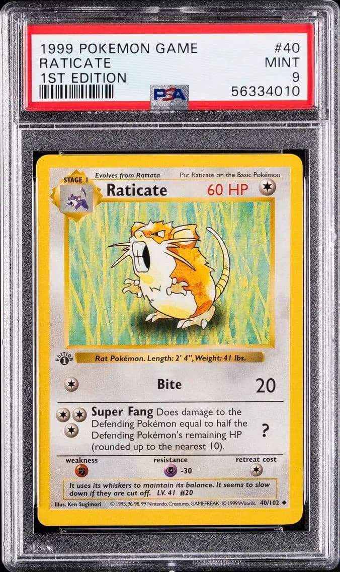Raticate 1st Edition, Game, PSA 9