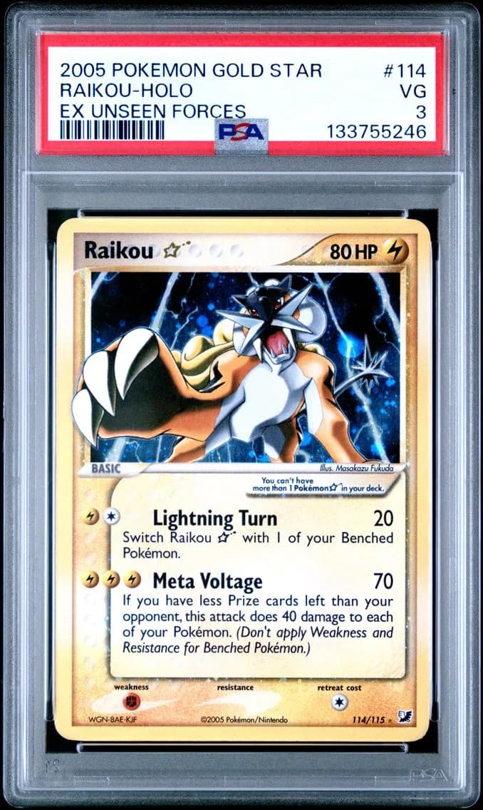 Raikou-Holo Gold Star, EX Unseen Forces, PSA 3