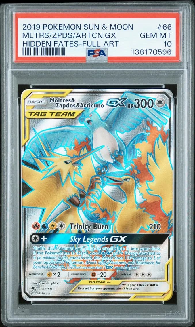 Moltres & Zapdos & Articuno GX, Sun & Moon Hidden Fates, PSA 10