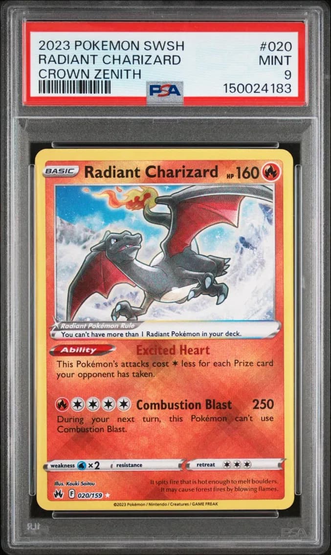 Radiant Charizard, Sword and Shield Crown Zenith, PSA 9