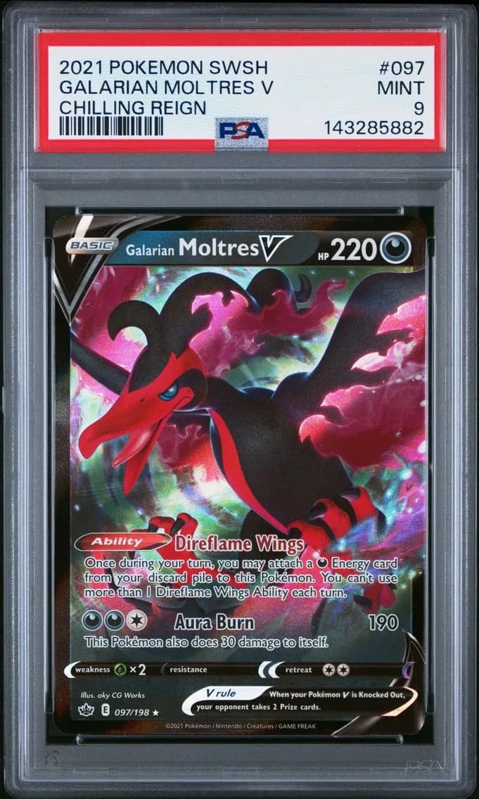 Galarian Moltres V, Sword & Shield Chilling Reign, PSA 9