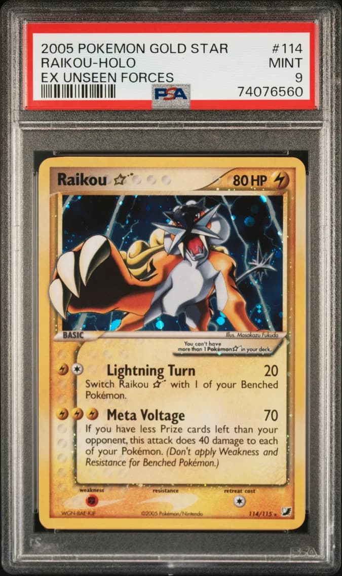Raikou-Holo Gold Star, EX Unseen Forces, PSA 9