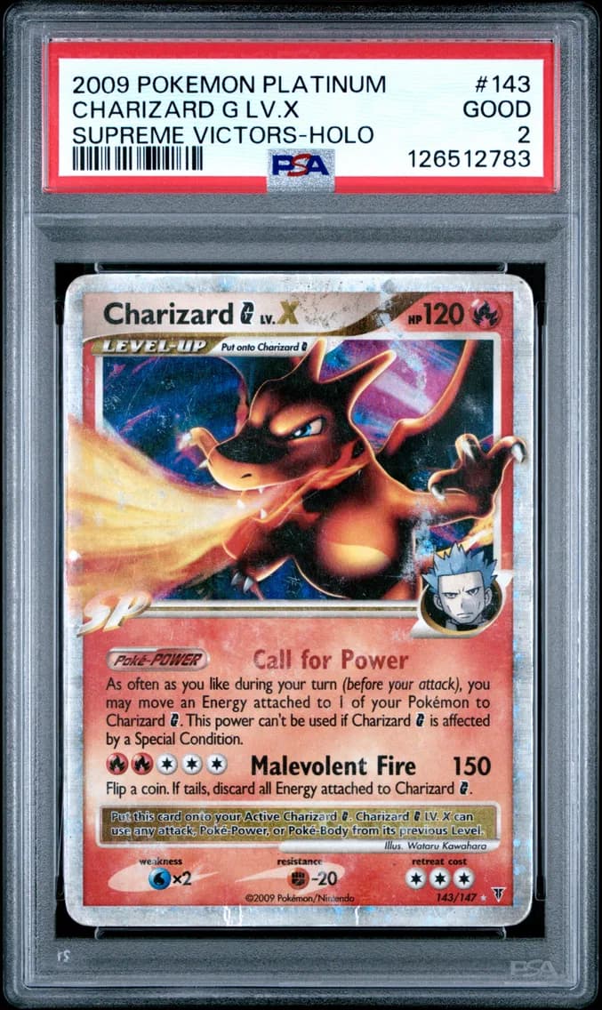 Charizard G LV.X-Holo, Platinum Supreme Victors, PSA 2
