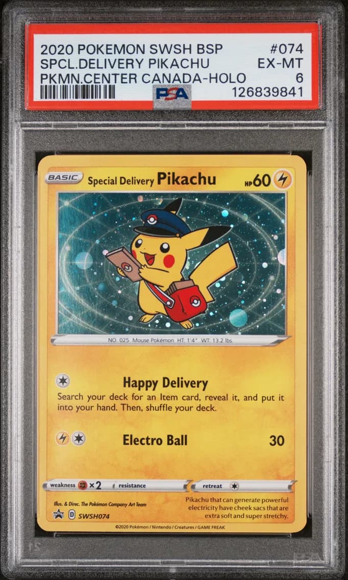 Special Delivery Pikachu-Holo, Swsh Black Star Promo, PSA 6