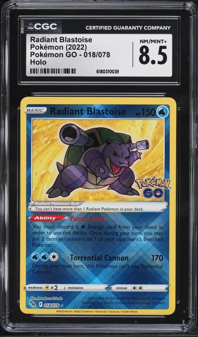 Radiant Blastoise, Pokémon GO, CGC 8.5