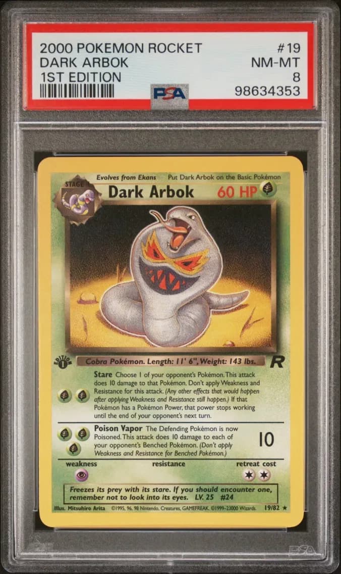 Dark Arbok 1st Edition, Rocket, PSA 8