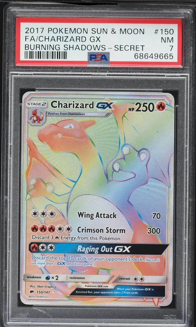 Charizard GX, Sun & Moon Burning Shadows, PSA 7