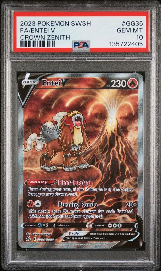 Entei V, Sword and Shield Crown Zenith, PSA 10