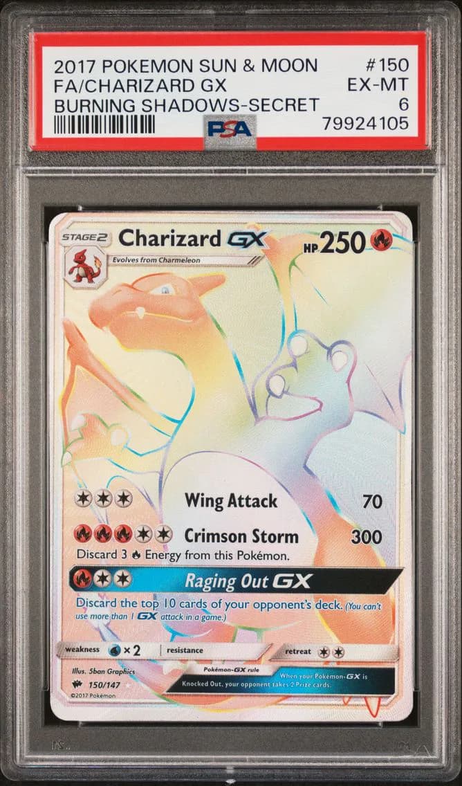 Charizard GX/Full Art, Sun & Moon Burning Shadows, PSA 10
