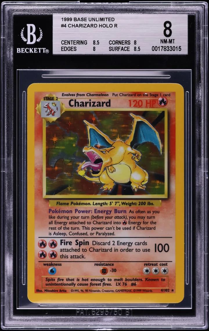 Charizard-Holo, Base Unlimited, BGS 8