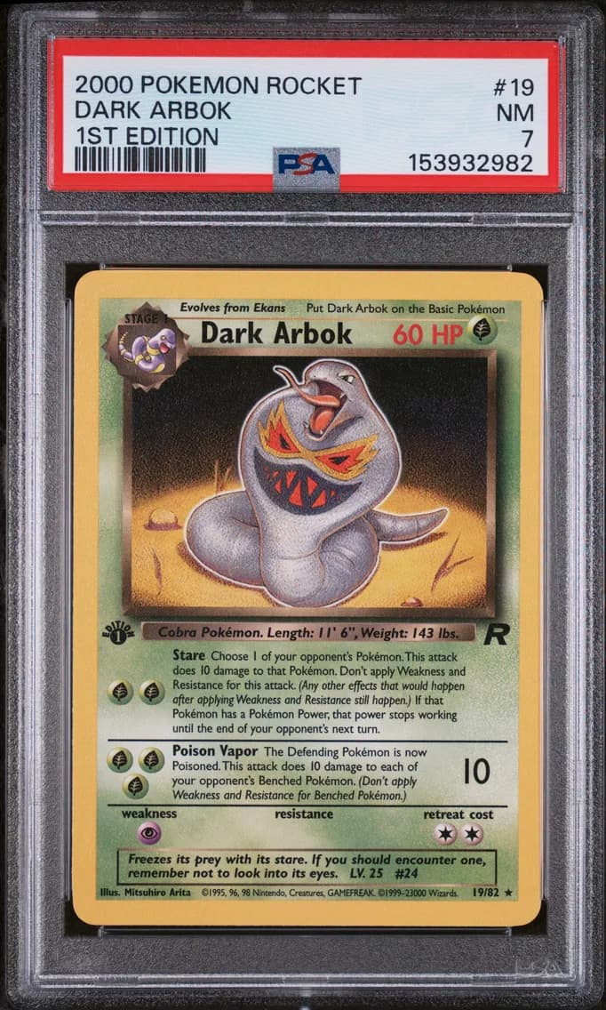 Dark Arbok 1st Edition, Rocket, PSA 7