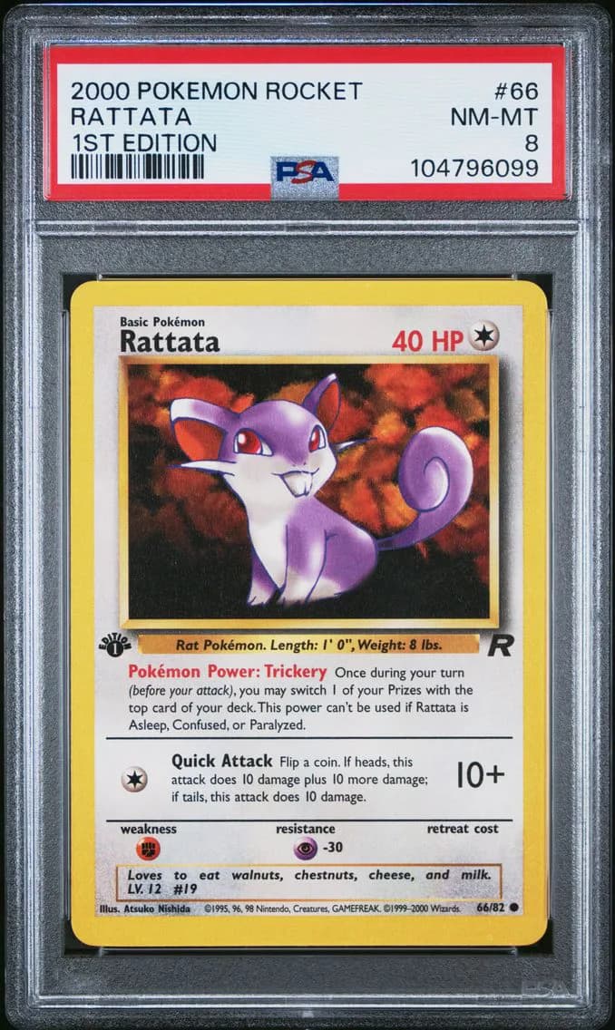 Rattata 1st Edition, Rocket, PSA 8