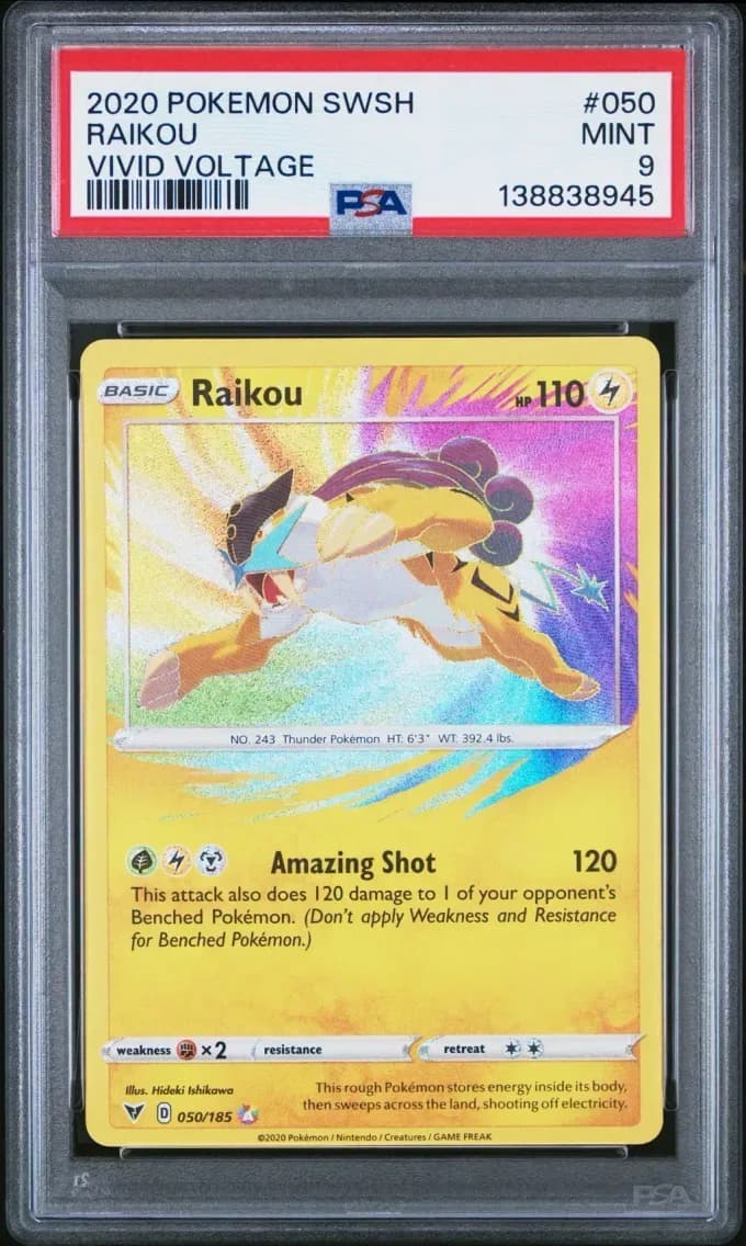 Raikou, Sword & Shield Vivid Voltage, PSA 9