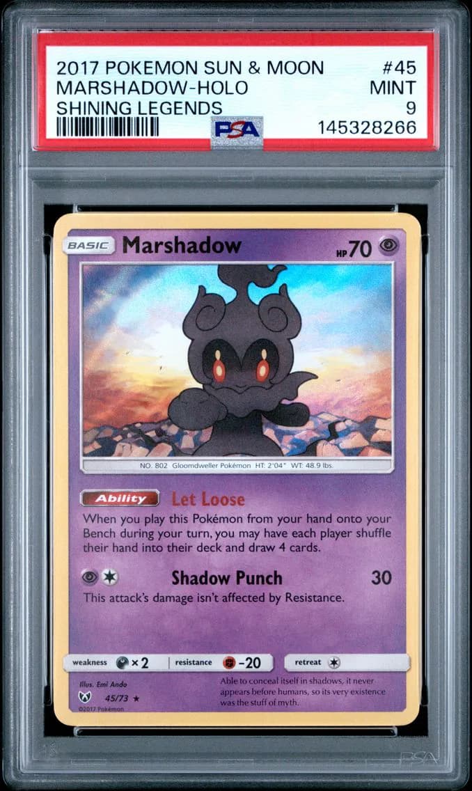 Marshadow-Holo, Sun & Moon Shining Legends, PSA 9