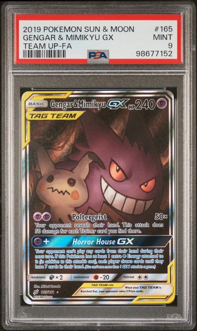 Gengar & Mimikyu GX, Sun & Moon Team Up, PSA 9