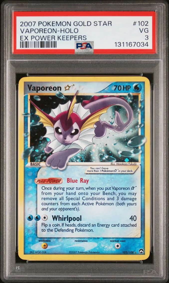 Vaporeon-Holo, EX Power Keepers, PSA 3