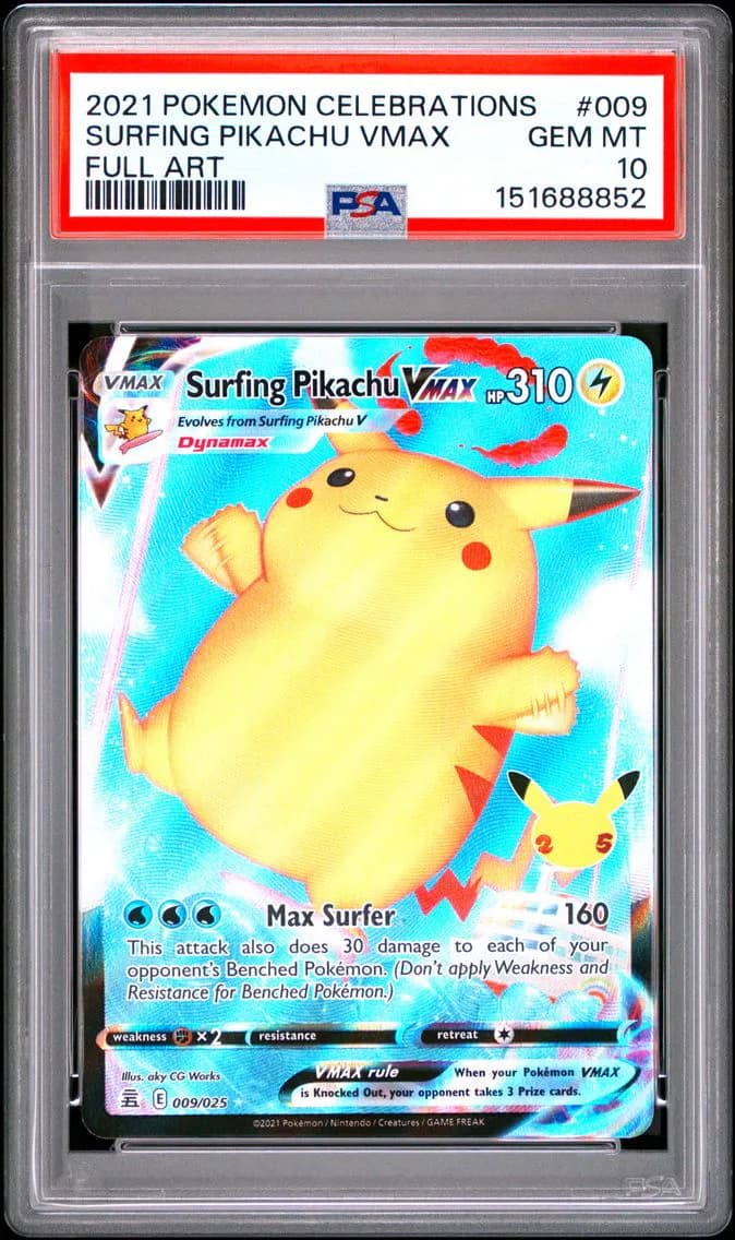 Surfing Pikachu VMAX, Celebrations, PSA 10