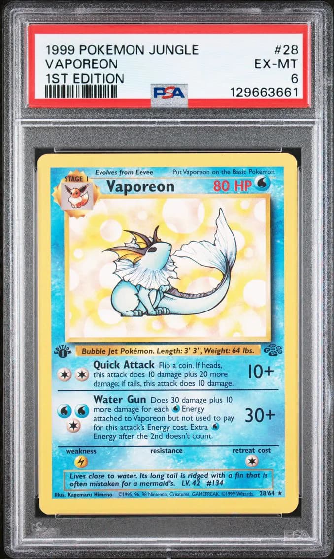 Vaporeon 1st Edition, Jungle, PSA 6
