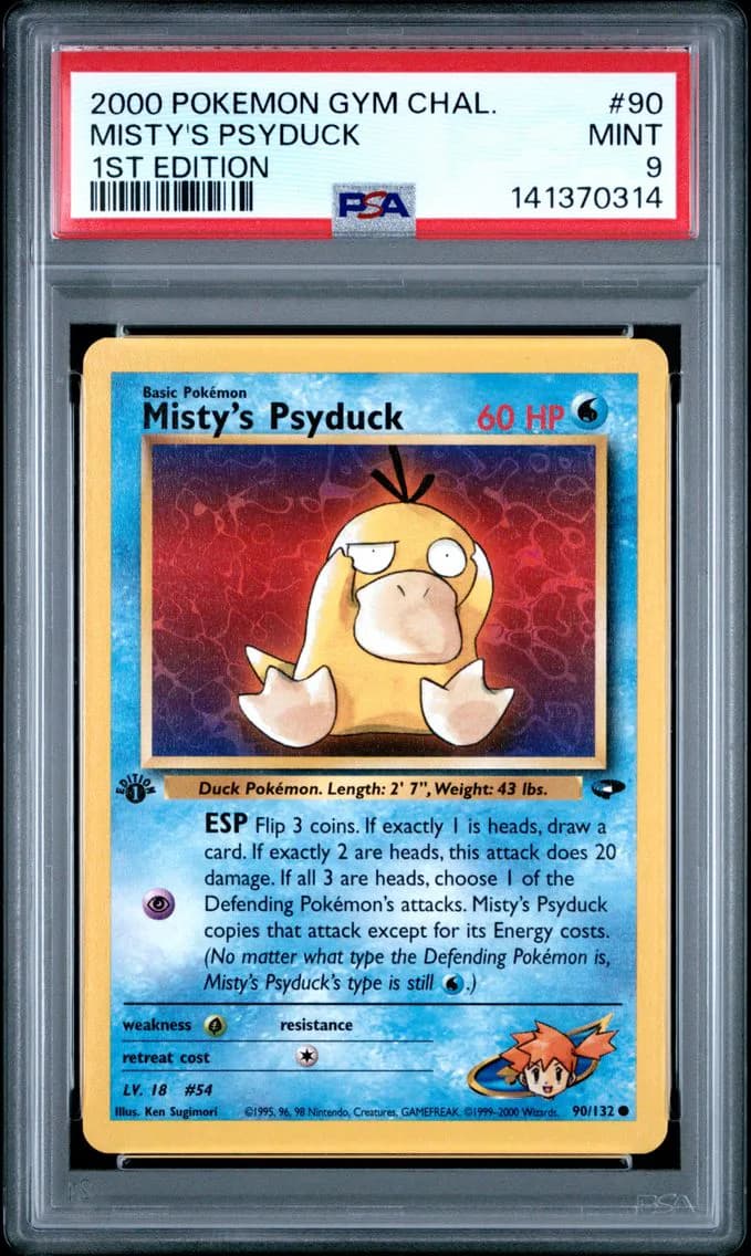 Misty's Psyduck 1st Edition, Gym Challenge, PSA 9