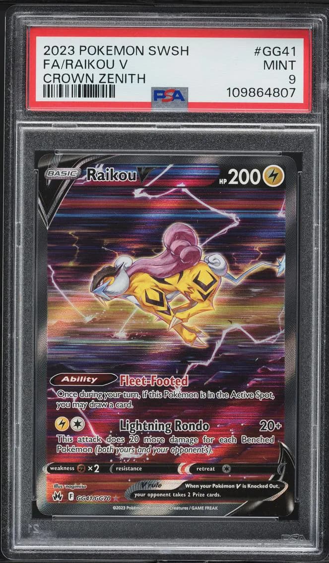 Raikou V, Sword and Shield Crown Zenith, PSA 9