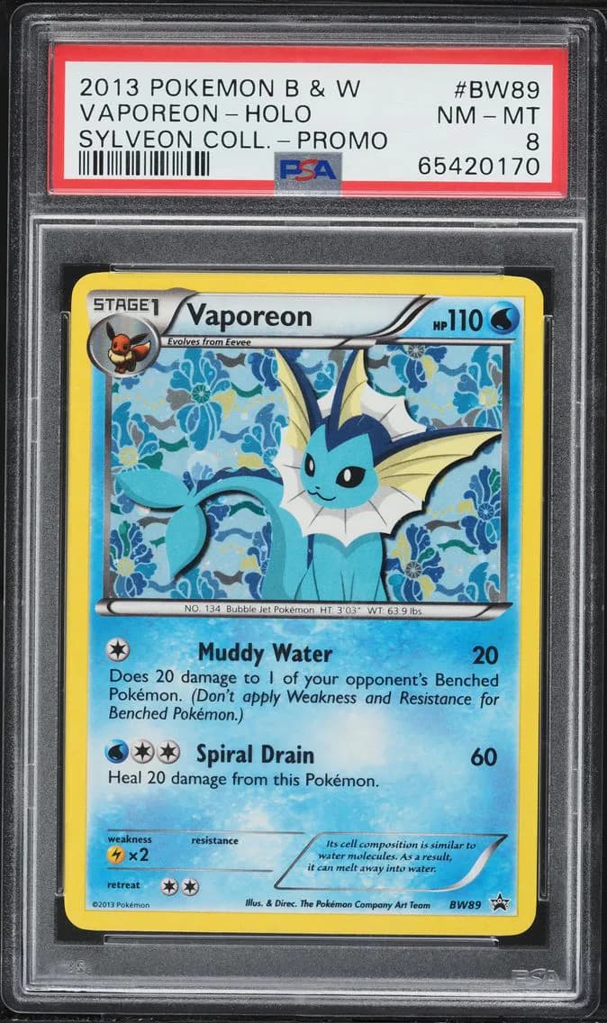 Vaporeon-Holo, Black & White Promo, PSA 8
