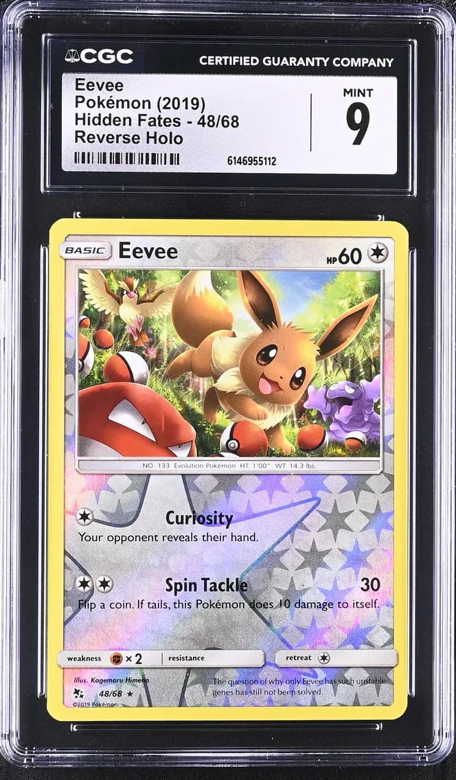 Eevee Reverse Holo, Hidden Fates, CGC 9