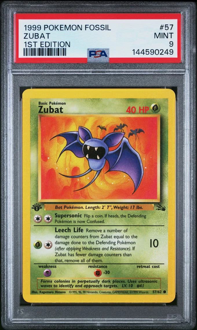Zubat 1st Edition, Fossil, PSA 9